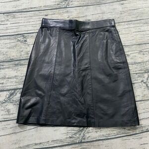 Verducci Womens 12 (26") A-Line Genuine Leather Black Mini 80s 90s‎ Lined Vtg